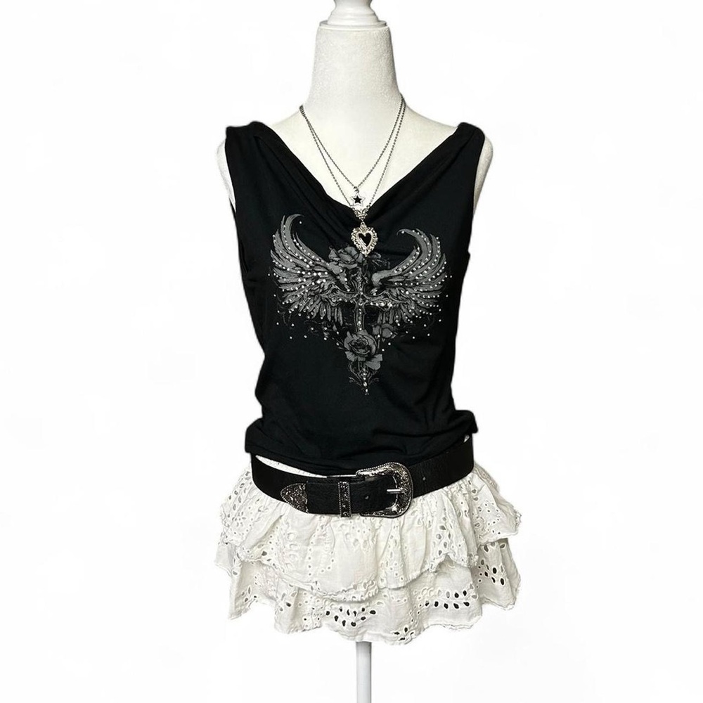 Hot Topic Black Graphic Shoulder Tank Top